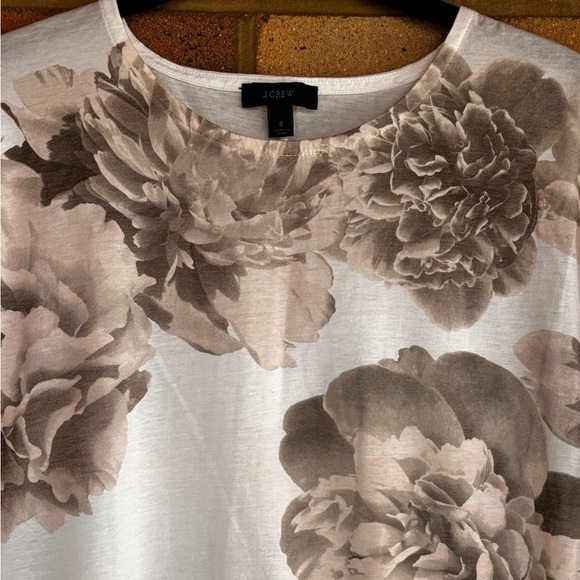 J Crew Women’s Floral Print White and Brown Tissue TShirt 100% Cotton Small - Picture 2 of 8